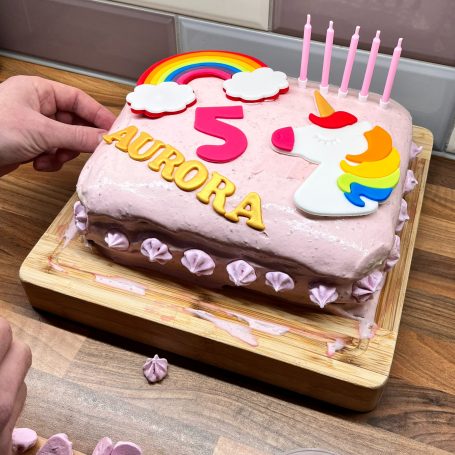 Fondant Cake Decorations. A set with a gold name, an pink age, a rainbow and a unicorn all 100% Edible